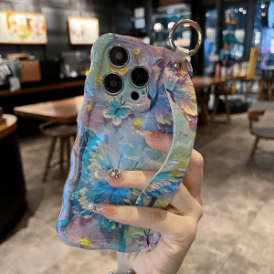 Popular Beach Butterfly Shockproof Phone Case for Apple Series iPhone 16 15Promax with Wristband Breathable Protective Cover