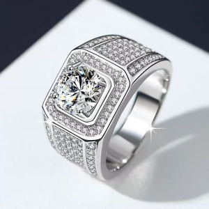 925 Sterling Silver 2 Carat Zircon Babys breath wedding sparkling ring Bead Decor Wide Ring