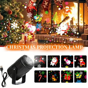 LED Christmas Projection Lights 16 Pattern USB Rotating Stage Light Holiday Atmosphere Lamp for Halloween Xmas Decor Laser Light