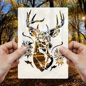 1PC A4 หัวกวางแม่แบบลายฉลุสําหรับภาพวาด DIYไม้Wall Artผ้าScrapbookingrustic Lodge Decor