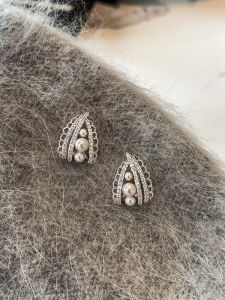 CAFFTI | 999 Pure Silver Lace Pearl Elegant Ear Pins