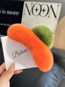 Large Real Rex Rabbit Hair Back Head Grip Gap Former Red Oversized Hairy Hair Clips Cute Stuffed Headdress Hair Claw Hair Accessories Winter