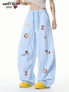 CHARLES JANGS HAPPY HEART | Cartoon Print Simple Versatile Loose Straight Pants Summer