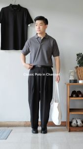 SINONIMS Kaos Polo Pria Classic Polo Shirt - Warna Mineral Hijau - Panduan Pencucian - Pengeringan di Tempat Teduh - Setrika Uap - Tidak Bleaching - Cuci Tangan