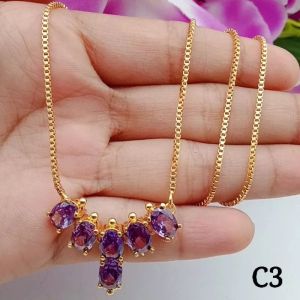 Kalung Titanium Permata Zircon Lapis Emas Awet Anti Luntur