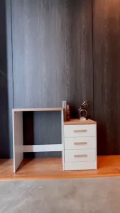 Best World New Elegant White and Sonoma Oak Modern Dressing Table DST 8002 with Mirror