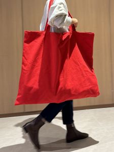 New Year Gift Bag Bright Red Festive Canvas Bag Prominent Large Capacity Shopping Bag Eco-Friendly Bag Foldable Storage Bag