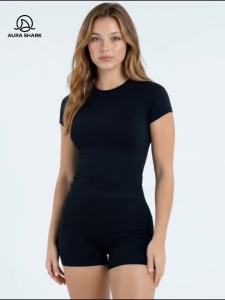 Women Seamless Yoga Shirt Short Sleeve Gym Top Workout Running Tee Fitness Activewear Breathable Athletic Sports Clothing Vest
