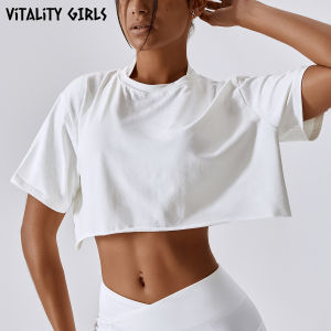 Vitality Girl Dance Sport Womens Short Sleeve T-Shirt Loose Fitness Shorts Cotton Polyester Spring Summer Breathable Slimming Yoga Tops
