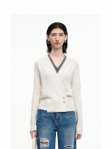 Wool Blend Two-piece Vest Knitted Top V-neck Cardigan
