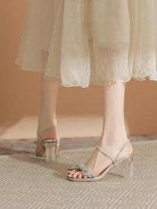 Square Toe Chunky Heel Sandals Bow Buckle Dual Wear Comfortable Wide Feet