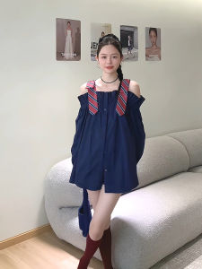 เสื้อเชิ้ตแขนยาวทรงหลวมสไตล์เกาหลีสำหรับผู้หญิงในฤดูใบไม้ร่วงปี 2023 เสื้อเชิ้ตคอโปโลแขนยาวทรงตรงสีพื้น