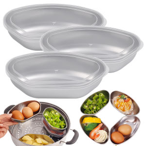 Stainless Steel Fan-shaped Steaming Tray 1/3 Pcs Refrigerator Fresh Preservation Box Steamed Egg Bowl Rice Cooker Steamer Bowl