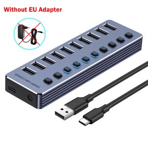 Kebidumei | KEBIDUMEI 10 Port USB 3.0 Hub with Independent On/Off Switches 5Gbps High Speed Type-C Splitter USB Docking Station for Laptop