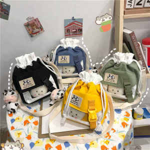Cartoon Backpack Cute Small Bag 2024 New Arrival Japanese Style Fresh Girl Canvas Crossbody Bag Student Shoulder Bucket Bag