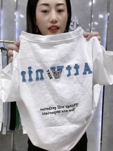 Womens Summer Cotton T-shirt Embroidered Bear Short Sleeve round Neck Korean Style Casual Comfortable Breathable Top