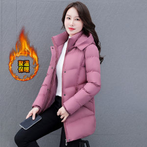 Loose Thickened down Cotton Jacket Womens Mid-Length Winter New Style Purple Feather Cotton Coat for Middle-Aged Mothers