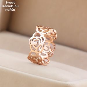Fashionable Cool Student Style Titanium Steel Camellia Ring Rose Gold