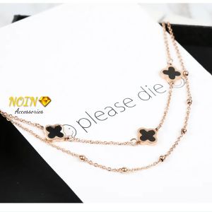Gelang Clover Semanggi Titanium Mata Hitam 2 Layer Fashion Korean Style