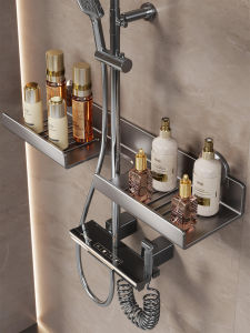 Drill-Free Wall Mounted Bathroom Storage Rack Adjustable Shelf