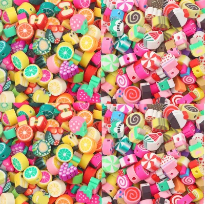60pcs Soft Pottery Beads Mixed Color Candy Dim Sum Fruit Shape Pattern Beads Beads Handmade DIY Bracelet Necklace Accessories