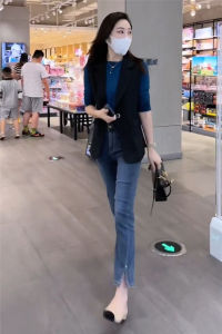 Trendy Loose Womens Blazer Vest Spring Autumn Korean Style Outerwear Fashionable Pocket Button Pure Color Commute Polyester Fiber