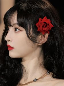 Willa Red Rose Flower Hairpin Headwear Vintage Photo Popular Side Clip Sweet Style Fresh out Fashion Accessories New