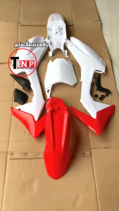 ชุดสีวิบาก CRF110 สีแดงขาว แปลงใส่ KSR KX85 KLX MSX TTR KSR SONIC และอื่นๆ เฉพาะเปลือกวิบาก7ชิ้้น รถวิบากไทยแลนด์ เฟรมรถมอไซค์ แฟริ่งวิบาก