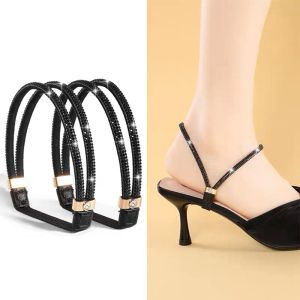 1Pair Rhinestone High Heels Shoes Band Anti-loose Women Diamond Shoelaces Anti-drop Heel Straps Belt Drill Elastic Fixed Belts