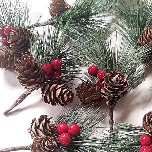 3PCS Artificial Berry Pine Cone Crafts For Holiday Decor Flower Christmas Branch