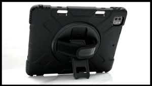 Samsung Tab S9 FE+ 12.4 inch 2023 ( X610 X616B ) Wifi 5G Armor X-Shape Rugged Case Hybrid Protective Casing Rotate Hardcase Hand Strap Stand Cover Pelindung Shockproof Tahan Banting Rotating Cesing Putar