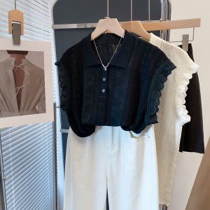 JIANDIYA | Floral Lace Polo Neck Knit Top Summer