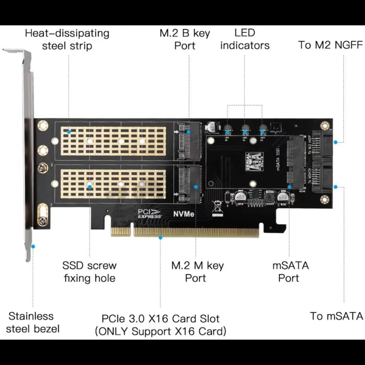 Adapter Konverter / Converter SSD M.2 Nvme to PciE 3.0 x16 / Adapter Ssd M.2 Nvme M Key To Pcie