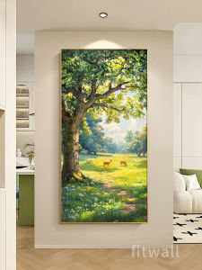 Modern Minimalist Hand-Painted Landscape Oil Painting Decorative Artwork for Entrance Hallway Corridor Tree Scenery Wall Art