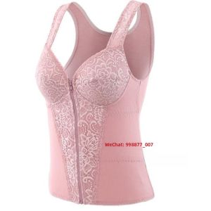 Womens Thin Front Zipper Belly Slimming Shapewear Wireless Long Bra Top Vest Body Shaping Underwear Luxury Lace Edge Cotton Composite Fabric
