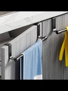 Stainless Steel Over Door Towel Rack Multipurpose Hanger for Kitchen Cabinet Bathroom Storage Organizer No Drill Mounting Holder