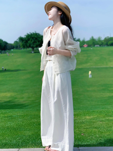 SHANGSHA | Elegant Workwear White Shirt and Trousers Set