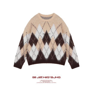 BJHG | Áo Sweater Knit Vintage Họa Tiết Caro Mùa Đông