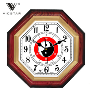 Retro Chinese Style Octagonal Glass Silent Wall Clock for Living Room Bedroom Home Decor Vintage Windmill Shape Battery Operated
