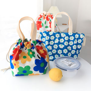 Super Practical! Japanese Flower Satchel Lunch Box Bag Female Student Storage Drawstring Pocket Drawstring Small Cloth Bag Handbag