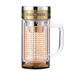 Great Compassion Mantra Water Cup Buddha Worship Crystal Glasses Tribute Cup Tea Cup Pharmacist Mantra Double Glass Water Cup Thermos Cup Male and Female Cups