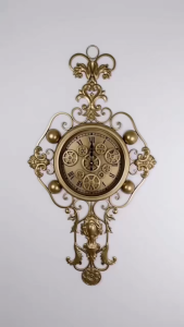 110x60cm Rotatable Gear Roman Numeral Clock Glass Cover Wall Clock Luxurious Golden Ironwork With Carved Patterns Dynamic Rotating Gear Decoration For The Living Room Sofa Background Wall Clock For The Living Room