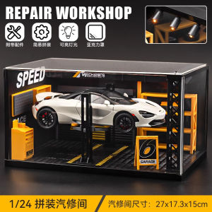 DIY Assembly Car Repair Model Scene Simulation Parking Lot Toy Display Stand Alloy Car Collectible Model for Ages 14+