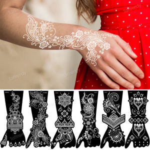 ULEEK 2pcs Indian Mehnd Henna Tattoo Stencil Fashion Drawing Templates for Women Lace Flower Hand Sleeve Stencil Henna Tattoo Stencils