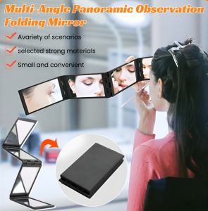 Portable Folding Four-Sided Mirror: Multi-Angle Panoramic Observation Folding Mirror Self Haircut Rearview Mirror