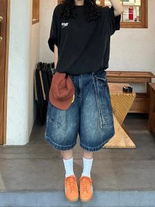 American High Street Design Large Pocket Denim Jeans Womens 2025 New Spicy Loose Bf Lazy Style Five-Quarter Pants