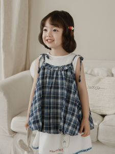 YOEHYAUL | Fresh Retro Summer Girls Blouse Grid Pattern