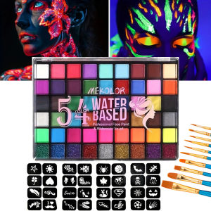 54-Color Glow Fluorescent Neon Water-Soluble Face Body Paint Set for Children and AdultsPerfect for Halloween and Christmas