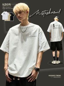 เสื้อยืดคอกลมแขนสั้นผ้าฝ้ายแท้สำหรับผู้ชาย ทรงหลวม สไตล์อเมริกัน ฤดูร้อน 2025 เสื้อยืดแฟชั่น โลโก้พิมพ์ลาย ทรงหลวม เสื้อยืดคอกลม