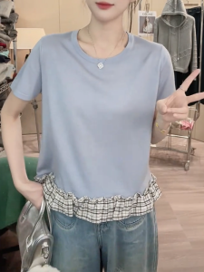 QINGNAER | Korean Minimalist Lace Trim Short Sleeve T-Shirt